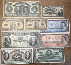 Rare Canadian Banknotes of George V and George VI period, includes Dominion of Canada Governor