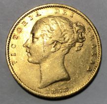 Victorian 1858 Young Head Shield back Sovereign.