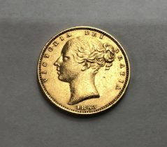 Victorian 1853 Young Head Shield Back Sovereign.