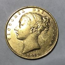 Victorian 1872 Young Head Shield back Sovereign.