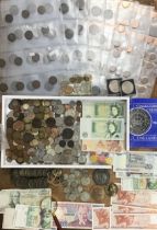 Collection of British and World Coins and Banknotes, including a penny collection in wallets