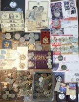 Collection of British and World Coins including Coin First Day covers (WW2 related in album) two