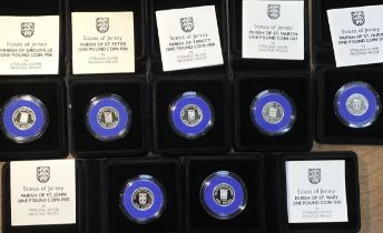 7 x Jersey Silver Proof £1 Coins in Original Cases with Certificate of Authenticity.