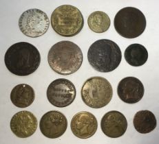 Collection of tokens and Coin Weights. Includes Sise lane Halfpenny 1795, Portuguese ‘Three Pound
