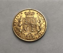 Victorian 1866 Young Head Shield Back Sovereign Die Number 59