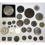 Small Collection of British and World Coins, includes 1797 Cartwheel Twopence in good condition,