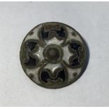 Scarce Post Medieval Enamel Button, Slightly domed Black and White enamel front, Drilled loop to