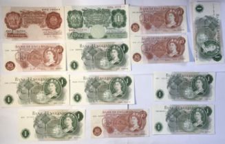 Collection of Bank of England 10s & £1 Banknotes of L.K O’Brien and J.Q. Hollom, including O’Brien