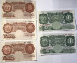 Collection of Bank of England P.S. Beale 10s & £1 Banknotes, including 3 x 10 Shilling Banknotes one