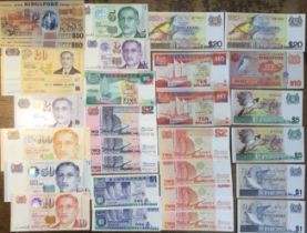 Collection of Singapore Banknotes from self government to modern polymer Banknotes, from 100 Dollars