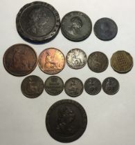 Mixed lot of British copper coins George III-Victoria, Pennies to quarter farthings, 1799-1863 (11)