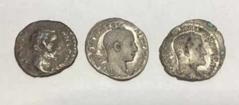 Three Roman Silver Denarius of Hadrian, Severus Alexander and Maximinus I.