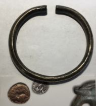 Celtic Gallo-Belgie Silver Bangle 100-50BC (with card of original seller). Approximately 78mm