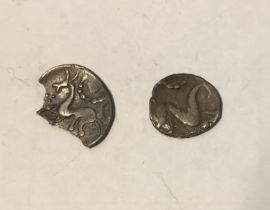 Two Celtic Silver unit & Fractional unit, one broken with Horse & Wolf type, the other Boar &