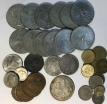 Collection of British and World coins, includes Victorian Silver Halfcrowns 1896 & 1900 with