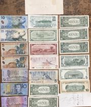 Collection of Commonwealth and American Banknotes. Includes Australian, New Zealand, Canadian and