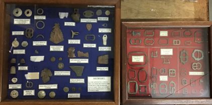 Collection of Metal Detector found items in two well made glazed mahogany display cases, includes