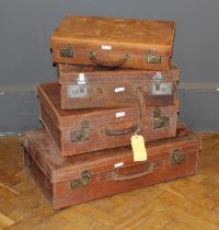 A leather briefcase stamped for J H Pontifex, Buckingham Palace Road and three other various leather