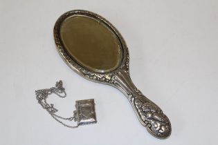 A sterling silver Vesta, attached to a white metal chain along with an as found sterling silver