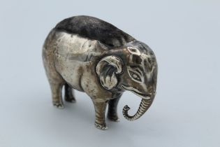 Cohen and Charles, an Edwardian silver pin cushion, modelled as an elephant standing four square