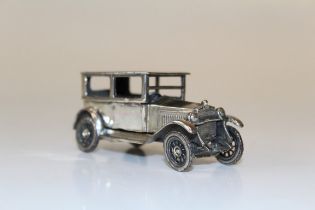 An Italian 800 standard silver model of a vintage motor car, boxed, 8cm