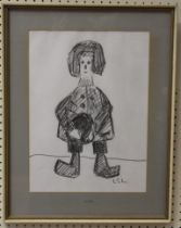 After Lowry A boy holding a football. Soft pencil on paper. Bears initials LSL lower right, 38 x