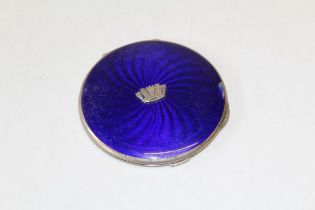 A Sterling silver Royal Navy sweetheart guilloche enamel compact. Featuring a bright blue enamel, in