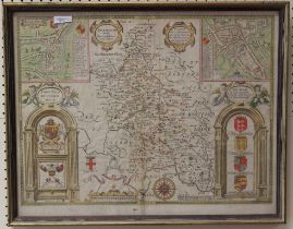 After John Speed A map of Buckinghamshire engraved with hand tinting decorated with vignettes and