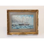 Edwardian English School, a three masted steamer and other shipping off the coast. Watercolour, 11 x