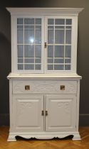 An Edwardian painted secretaire cabinet in the Art Nouveau style, the upper section enclosed by a