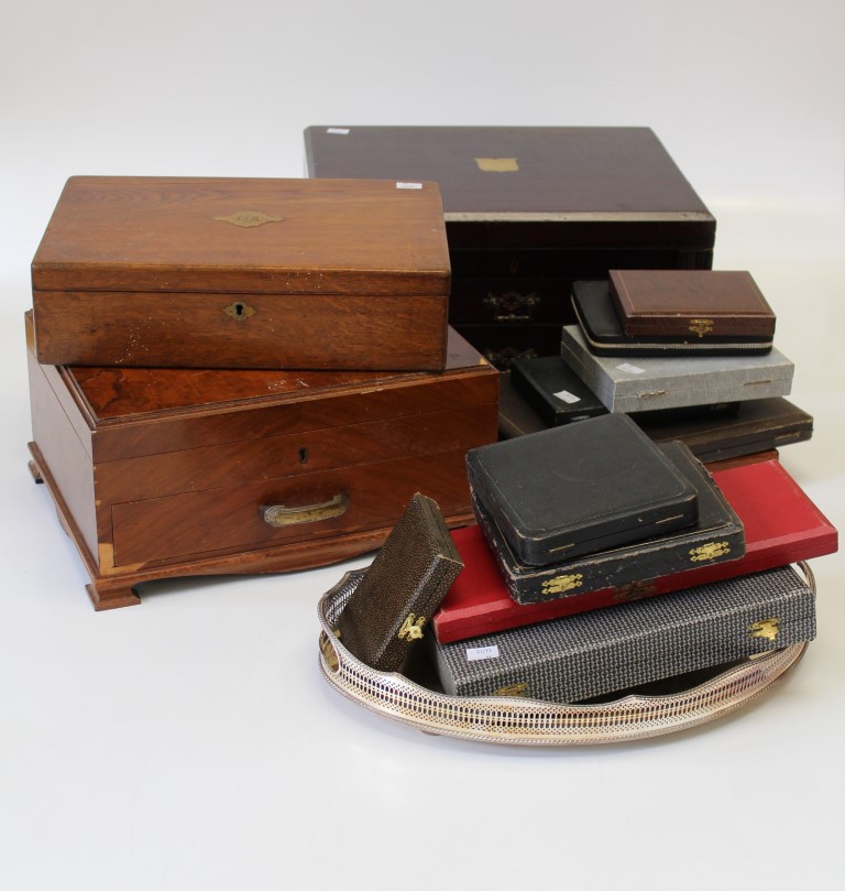 Three early 20th century cutlery canteens, together with a small collection of vacant flatware boxes