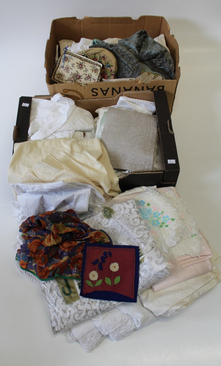 A good mixed bundle of Victorian and later linen and other textiles including Christening gowns,