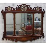 A George II style mahogany triple glass fret framed mirror, 86 x 100cm