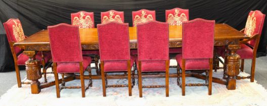 The Royal Oak Furniture Company, for Harrods Ltd. A Hampton oak Jacobean style refectory dining