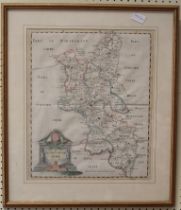 After Robert Morden A map of Buckinghamshire, engraved with hand colouring, framed, 41 x 35cm