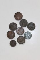 Five Queen Victoria farthing various dates Three George IV farthings 1843 Queen Victoria half