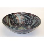 Alan Caiger- Smith 1930 -2020 British  A large deep circular pottery bowl. The iridescent blue/brown