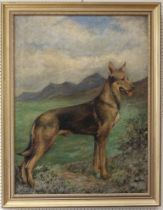 1930's European School, a German Shepherd in a mountainous landscape, oil on canvas, 100 x 74cm