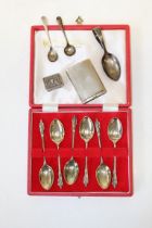 A collection of sterling silver items. Featuring a sterling silver side drawer Vesta; a