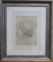 Edward Watson ( 1920-1972) Australian.  Profile of a woman's head. Pencil on paper, 30 x 21cm