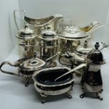 A collection of sterling silver tableware to include an Elizabeth II Mappin & Webb cruet set, marked