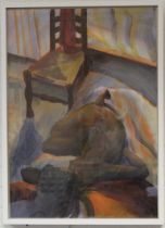 Roland Jarvis 1926-2016 British Interior with nude and chair Acrylic on canvas, signed lower