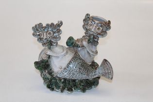 Eric Gilboy. Late 20th century British A studio pottery figure of two Mermen, height 26cm