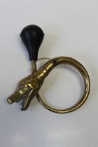 An early 20th century brass serpent head car horn, 33 x 38cm