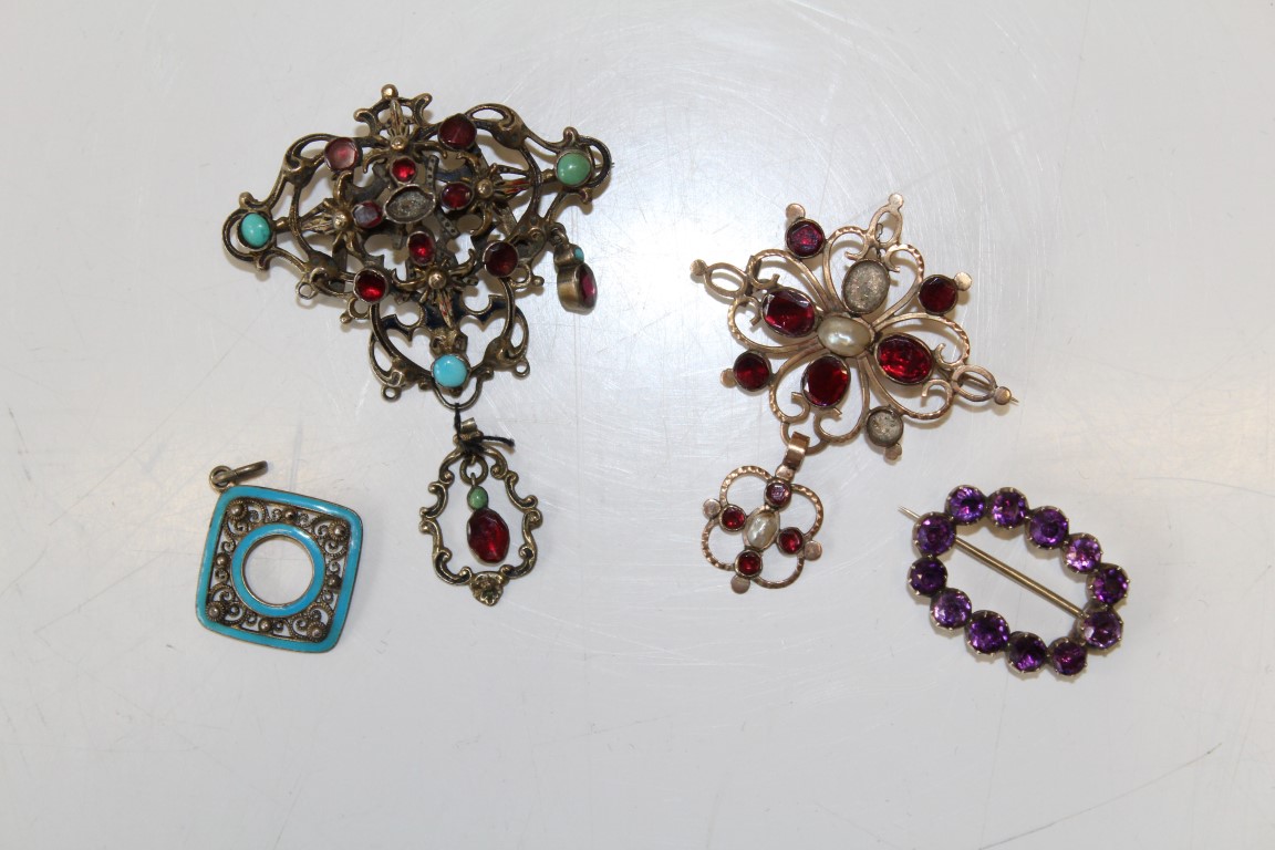 A collection of antique jewellery featuring an as found gilt and enamel Austro-Hungarian Renaissance