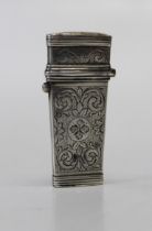 A George IV silver etui with banded and floral chased decoration, vacant interior. London 1825