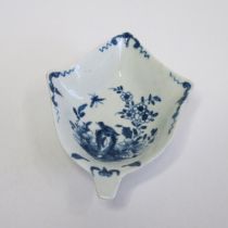 A Worcester leaf-shaped pickle dish, painted in blue with the 'Two Peony Rock Bird' pattern, circa