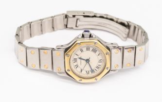 Cartier: a Ladies Cartier Santes Octagon Ronde automatic steel and gold cased wristwatch, circa