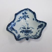 A Worcester leaf shaped pickle dish painted with flower sprays, circa 1758-65 workman’s mark to the