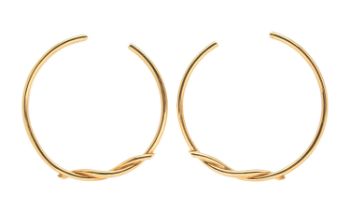 Cartier: a pair of 18ct gold Entrelaces hoop earrings, length approx 45mm, signed Cartier 750